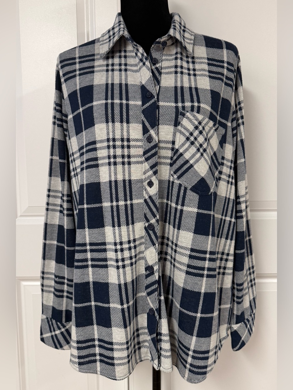 Cosmic Blue Love Plaid Button Down Shirt